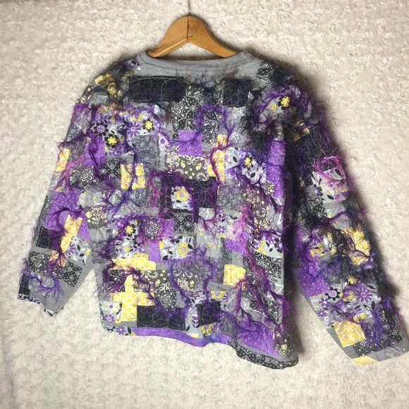 Custom Handmade Colorful Art Jerzees Women's Open Cardigan Size Large - Picture 5 of 7